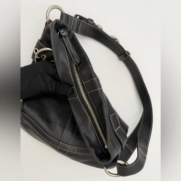 Coach Soho Buckle Flap Hobo Black Leather Y2K Shoulder Bag 1452 Silver Hardware - Picture 8 of 16
